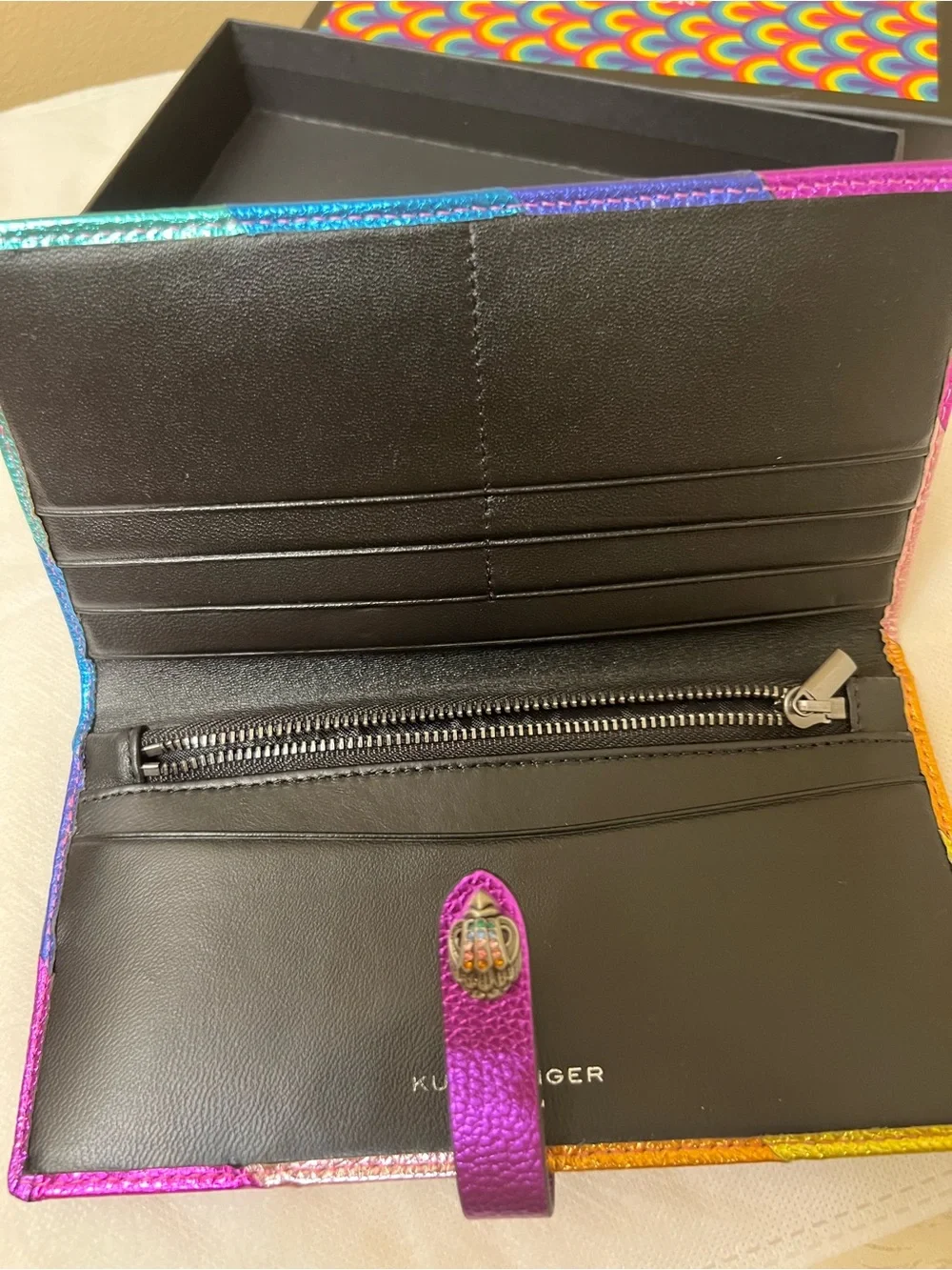 Kurt Geiger Multicolor Metallic Leather Clutch Wallet NWT